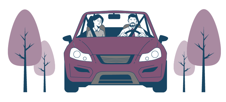 Illustration d'une voiture roulant avec deux personnes à son bord