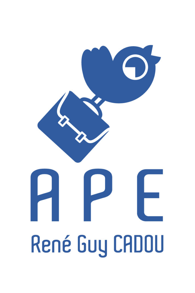 Logo de l'APE de René-Guy Cadou qui représente un petit cartable porté par un oiseau