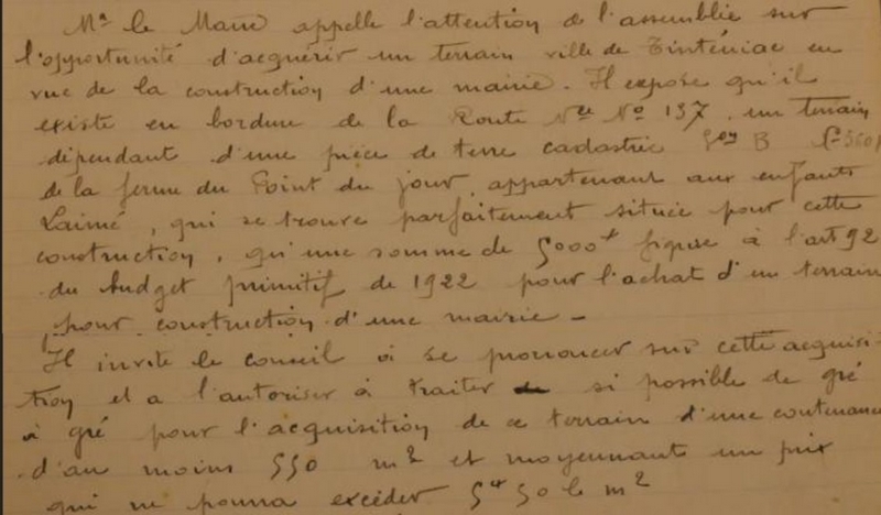 texte d'acquisition du terrain en conseil municipal
