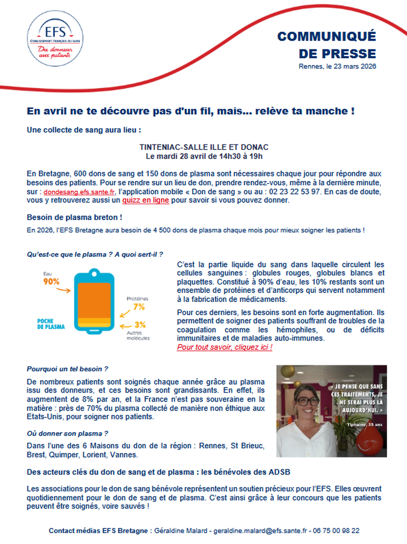 Affiche informative sur le don de sang et de plasma